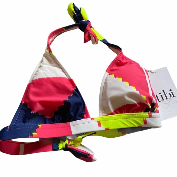 Tibi pink lime green white bikini top small NWT - Picture 1 of 8